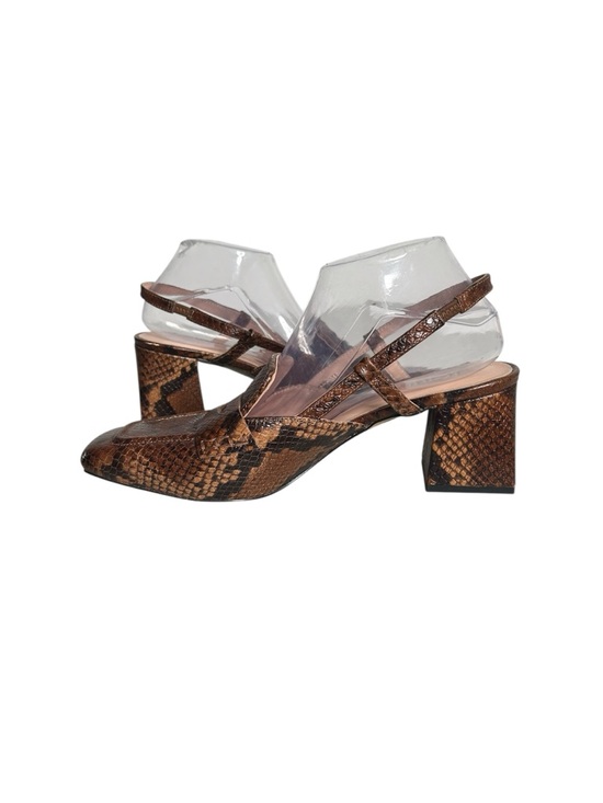 J.CREW Layne Brown Snake-Print Embossed Slingback Block Heel Loafers Size 10 - Picture 7 of 10